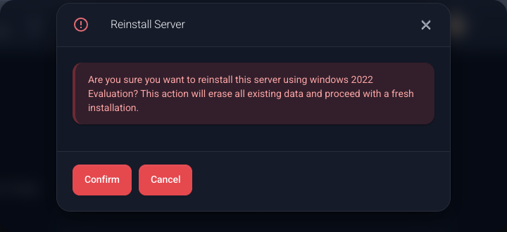 Bekræftelse af geninstallation af VPS